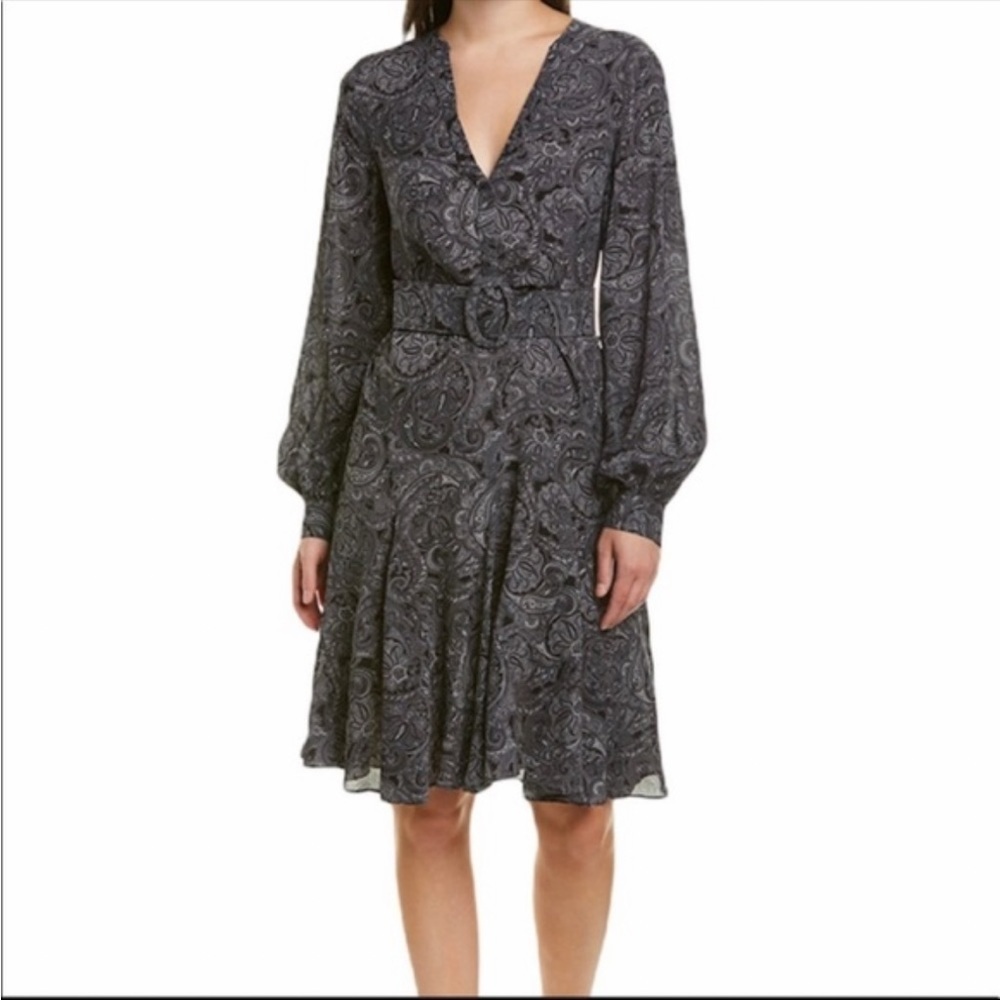 Michael Kors COLLECTION Silk Paisley Print Long Sleeve Dress in "Slate Multi”